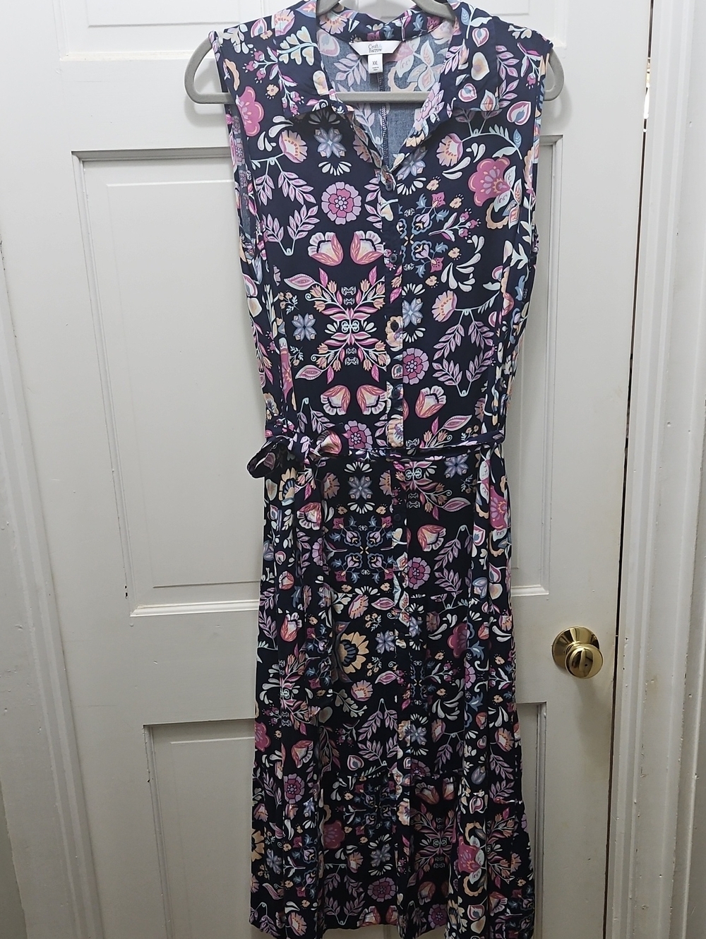 croft & barrow Navy Sleeveless Maxi Dress with Pink & Cream Floral
